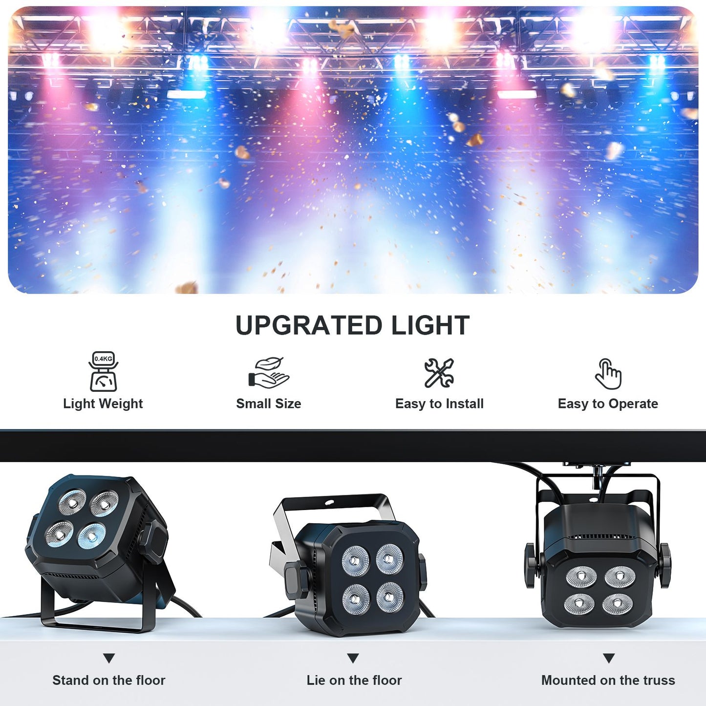 U'King 8Pcs/Set Square LED Par Lights 4X8W RGB LED Stage Light Remote&DMX Controlled DJ Light For Wedding Party Club Disco Event