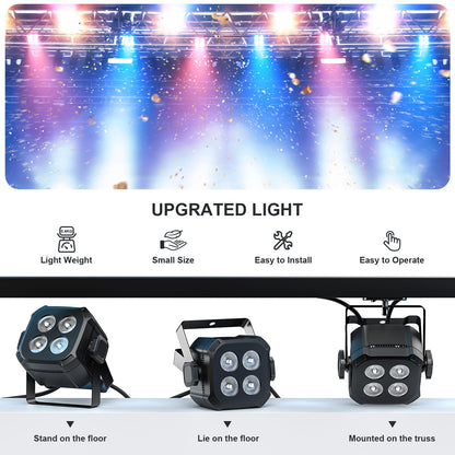 U'King 8Pcs/Set Square LED Par Lights 4X8W RGB LED Stage Light Remote&DMX Controlled DJ Light For Wedding Party Club Disco Event