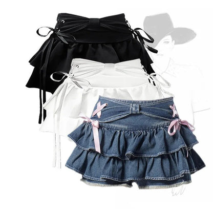 New Fashion Women Hot Girl Sweet Kawaii Bow Vintage Y2k Clothes American Streetw