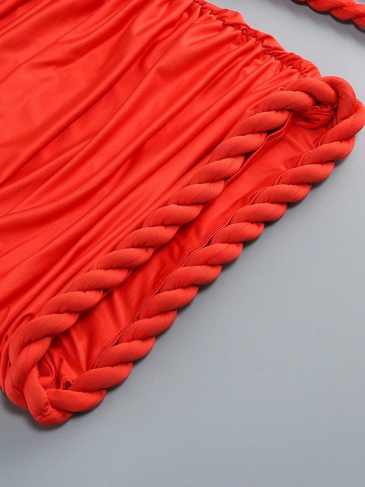 New Sexy One Shoulder Patchwork Twist Knot Draped Mini Dress Women Diagonal Collar Ruched Bodycon Dresses Evening Party Cocktail