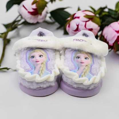 Disney Princess Elsa Winter Children's Cotton Home Slippers Frozen Girl's Snow Non Slip Warm Baby Slippers Pink Blue Size 24-36