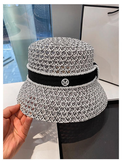 Chapéu de Pescador Vazado Respirável Coreano, Chapéu Tipo Bacia Personalizado, Chapéu Bucket Diamantado da Moda para Passeios de Verão Femininos