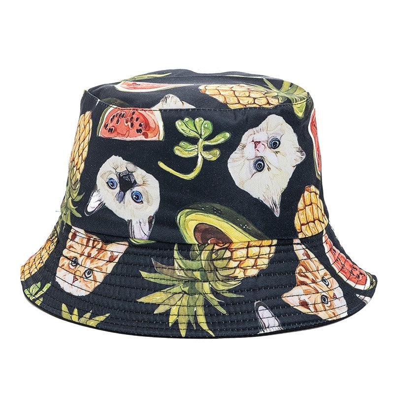 Chapéu Bucket Unissex Quente de Verão com Estampa de Frutas, Dupla Face, Chapéu de Sol Feminino, Chapéu Panama Clássico Masculino