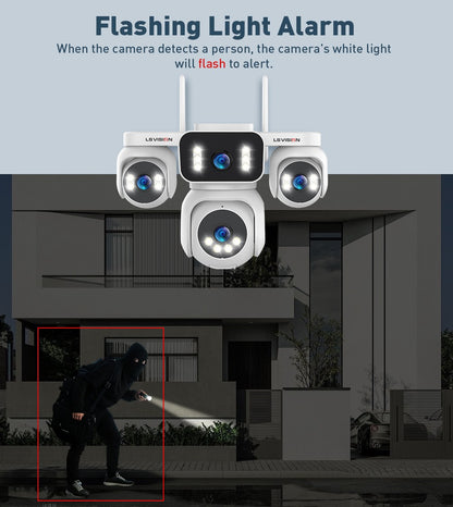 LS VISION 20MP IP Camera with 5m Cord 12X Zoom WiFi Security Cameras 4 Screens Night Vision Human Detection Auto Tracking HiEasy