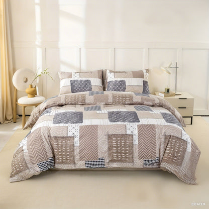 Conjunto de capa de edredom com estampa de retalhos chique de 3 peças, conjunto de cama macio e delicado para a pele inclui 1 capa de edredom e 2 fronhas