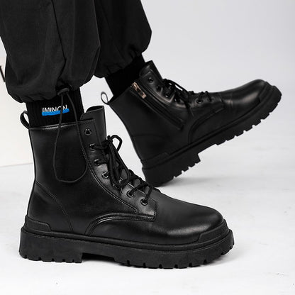 Men's Leather Boots Four Seasons Outdoor Casual Hiking Boots Retro Fashion Work Boots Thick Bottom Ankle Boots Anti-slip Fleece