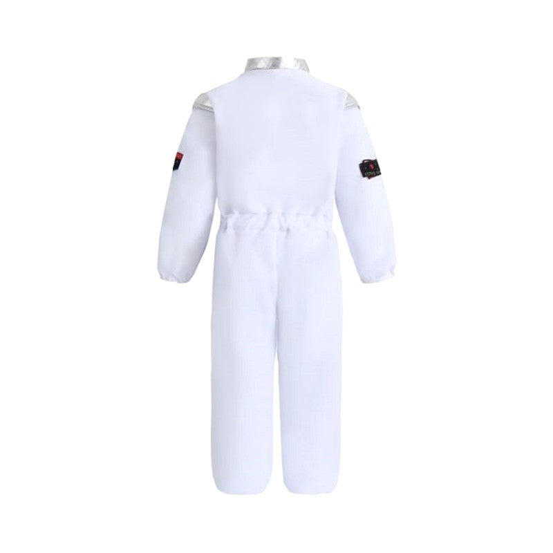 Kids US Astronaut Dressup Costume Deluxe Print Cartoon White Space Suit Bodysuit Halloween Role Play Adventure Gloves Hat Set