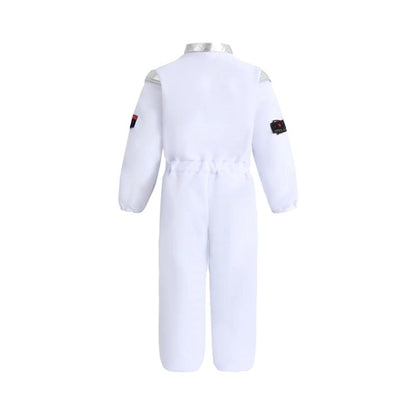 Kids US Astronaut Dressup Costume Deluxe Print Cartoon White Space Suit Bodysuit Halloween Role Play Adventure Gloves Hat Set