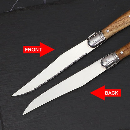 Wood Handle Laguiole Steak Knives Set Sharp Serrated Blade Dinner Knife Cutlery Stainless Steel Table Knives Kitchen 6/8/12pcs