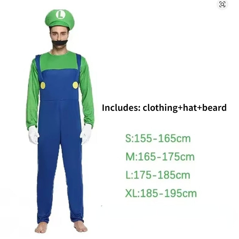 Anime Game Super Luigi Cosplay Costume Adult  jumpsuit hat and beard set Halloween party cospaly Costume