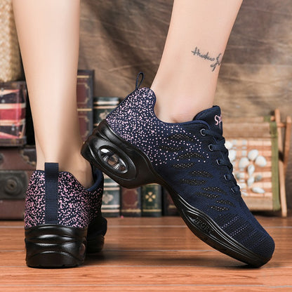 Ladies Modern Fashion Dance Shoes Breathable Mesh Jazz Dancing Shoes Ballroom Training Casual Sports Shoes Knitted Sneakers