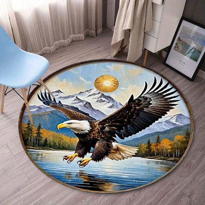 Bald Eagle Mountain Lake Round Rug Nature Wildlife Art Decor Bedroom Living Room Floor Mat Soft Anti Slip Crystal Velvet Rug
