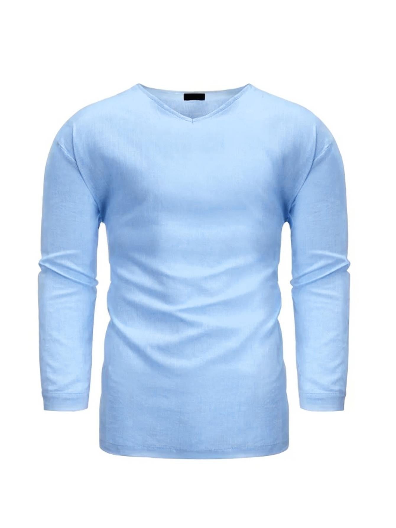 Men's Long Sleeve V-Neck Cotton Linen Loose Shirt
