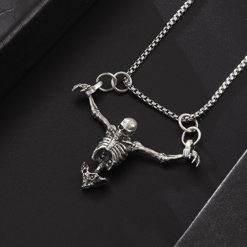 Colar Masculino Caveira Prisioneira Banhado a Prata, Acessório de Joia Gótica para Motociclistas, Punk Rock e Halloween