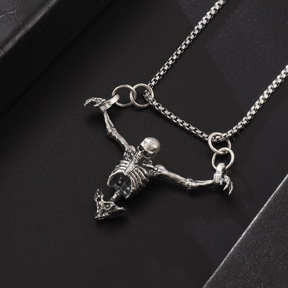 Colar Masculino Caveira Prisioneira Banhado a Prata, Acessório de Joia Gótica para Motociclistas, Punk Rock e Halloween
