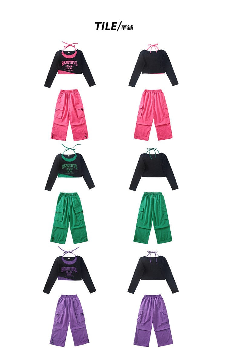 Roupa de Bebê Roupa Infantil da Moda Calças Cargo Menina Dança Hip-hop Roupa Larga de Rua Calças Infantis Casuais Meninas