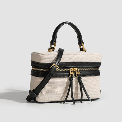 Women's Retro Canvas Spliced Lunch Box, Commuter Portable Shoulder Crossbody Small Square Bag, Adjustable Shoulder Strap