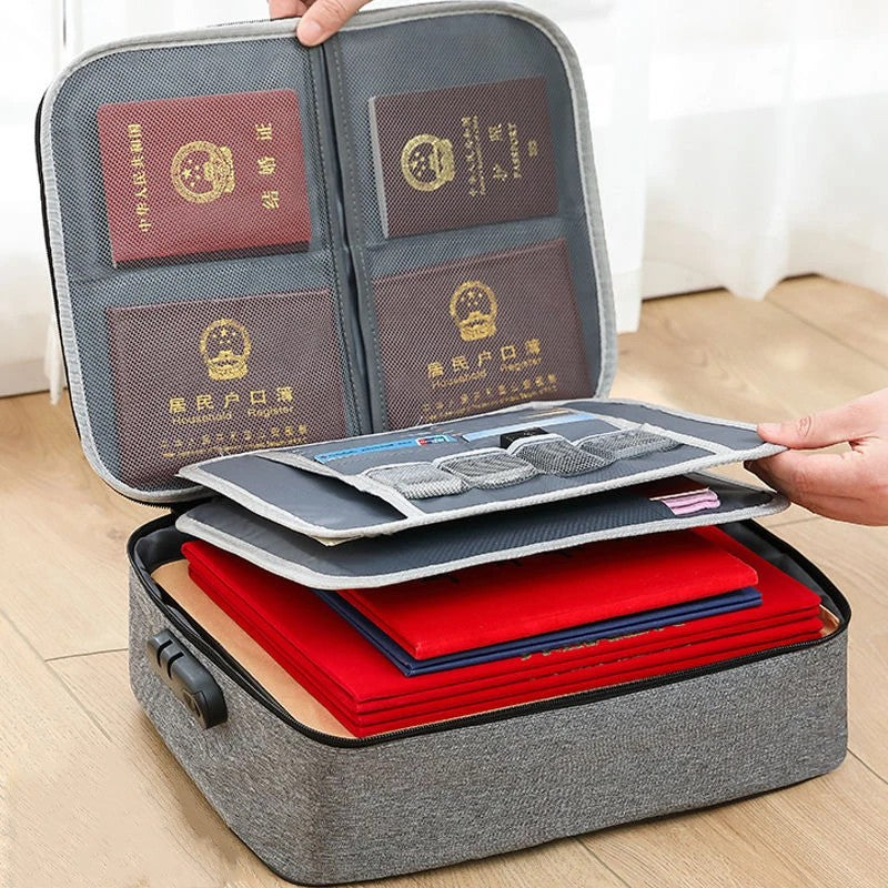 Pasta Organizadora de Documentos de 3 Camadas Maleta Suporte para Pasta Masculino Feminino Bolsa Carteira Passaporte Cofre Doméstico Estojo Funcional para Armazenamento de Arquivos