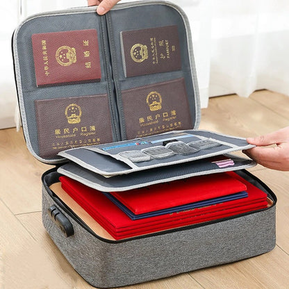 Pasta Organizadora de Documentos de 3 Camadas Maleta Suporte para Pasta Masculino Feminino Bolsa Carteira Passaporte Cofre Doméstico Estojo Funcional para Armazenamento de Arquivos