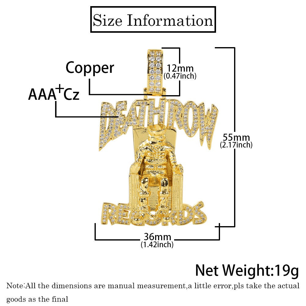 Hip Hop Jewelry Deathrow Records Pendant Necklaces for Men Iced Out Cubic Zirconia Charms 18K Gold Plated Copper Pendants
