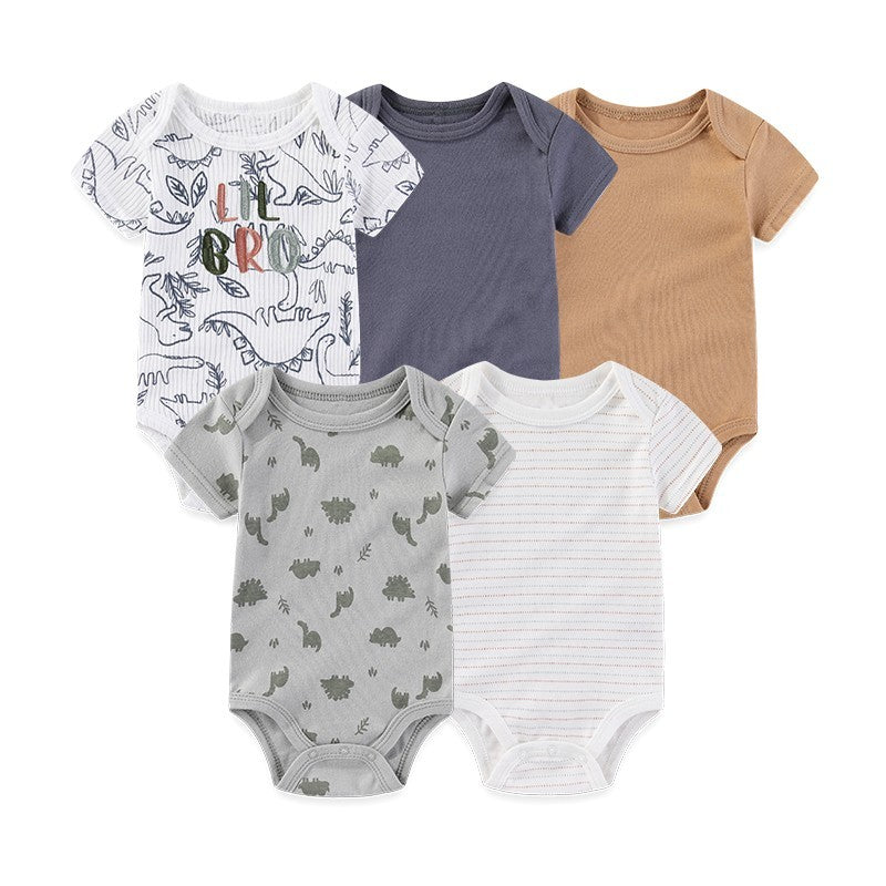 Unisex Bodysuits 4/5PCS Cotton Newborn Baby Girl Clothes Set Short Sleeve Print Baby Boy Clothes Summer Solid Color Bebes