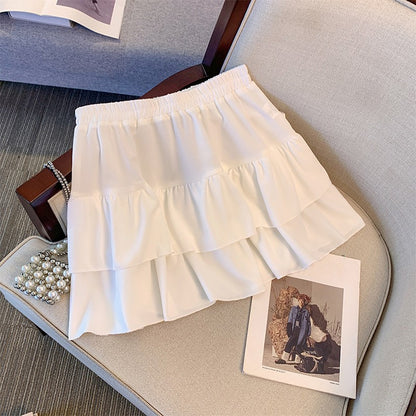 150Kg Plus Size Women's Hip 165 Cake Short Skirt Casual Pleated Ruffled Edge Skirt Black White 5XL 6XL 7XL 8XL 9XL