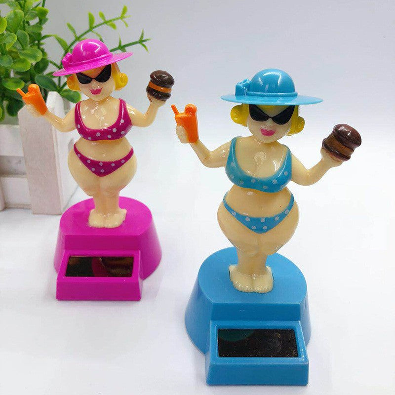 1 pc Car Decoration Solar Decoration Bobblehead Doll Cartoon RichWoman Modeling Decoration Gift Creative Interior Car Supplies