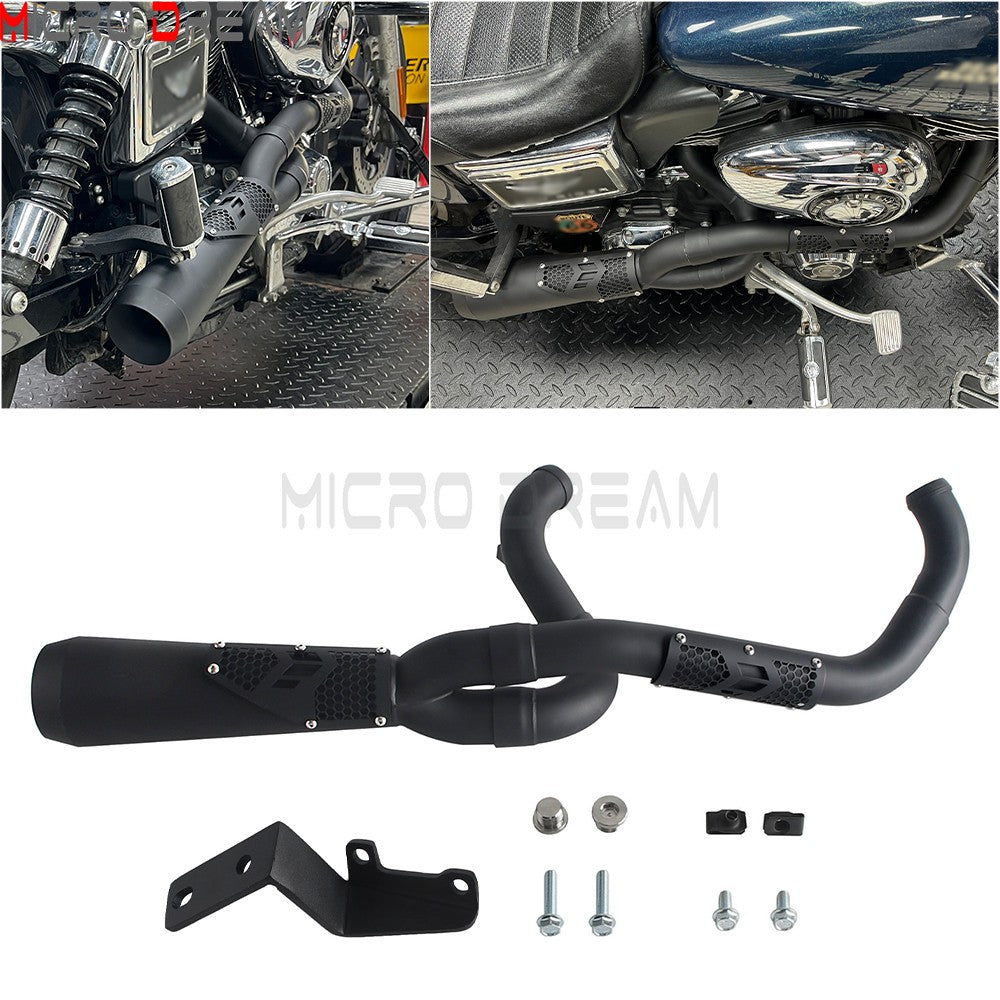 Slip-on Muffler Full Exhaust System 2-in-1 Muffler Pipe For Harley Dyna Low Rider S FXDLS Super Wide Glide FXD FXDWG   FXDF FXDB