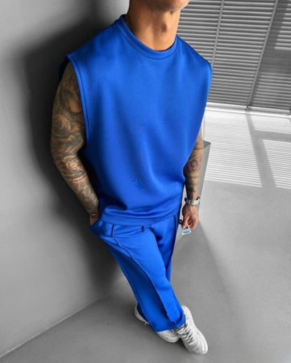 New summer sleeveless sports suit 2025 men's casual solid color trousers men's clothing vest two-piece set,