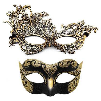 Set of 2, Couple's Elegant Black Lace Masquerade Masks for Costume Parties