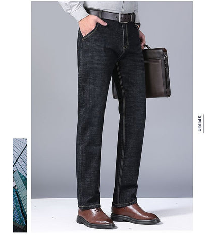 Calça Jeans Masculina Primavera Outono Negócios Casual Confortável Reta Denim Elástica Moda Clássica Macia Premium Azul Preto