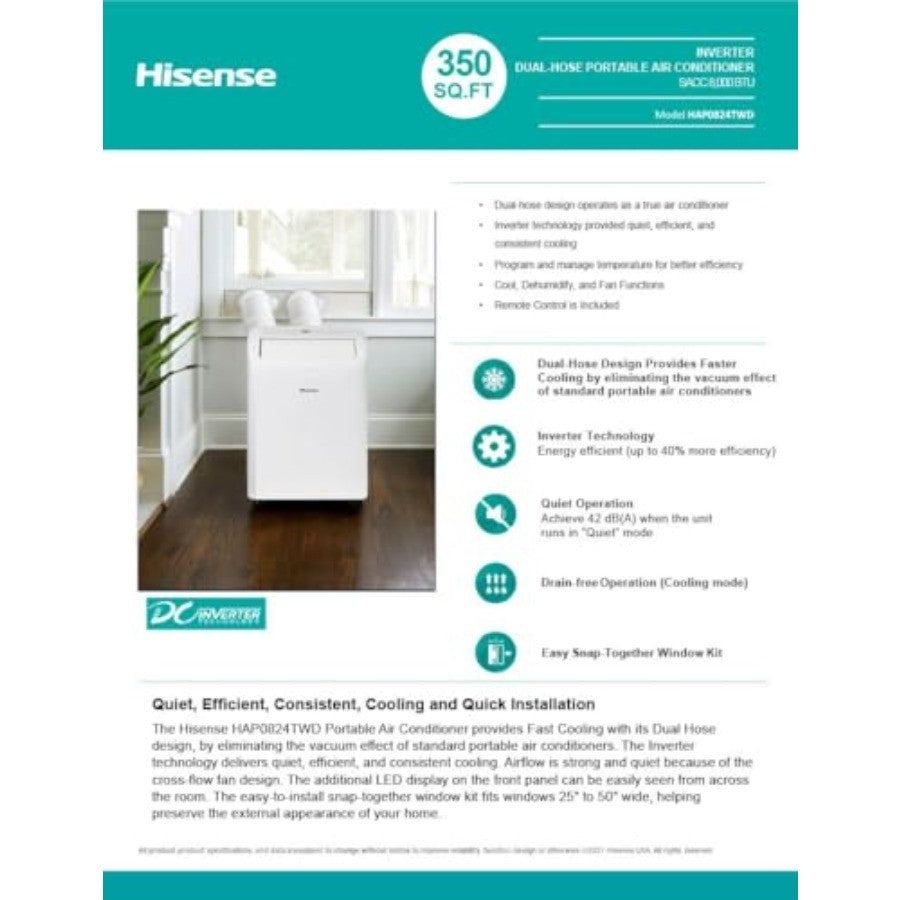 Ar-Condicionado Portátil 8000 BTU com Mangueira Dupla e Tecnologia Inverter para Resfriamento Eficiente em Quartos Pequenos a Médios de até 3