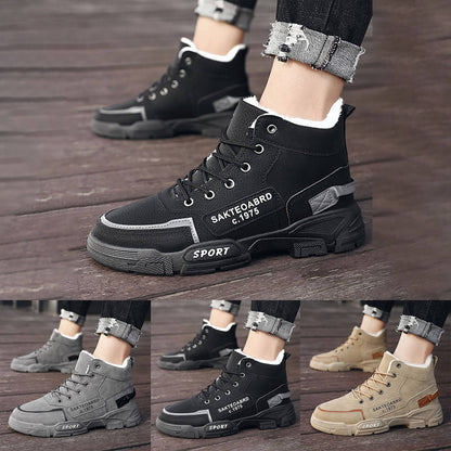 Winter Snow Boots Men'S Outdoor Hiking Velvet Thick Thermal Cotton High Top Casual Trend High Help Work Boots Mechanic Stuff