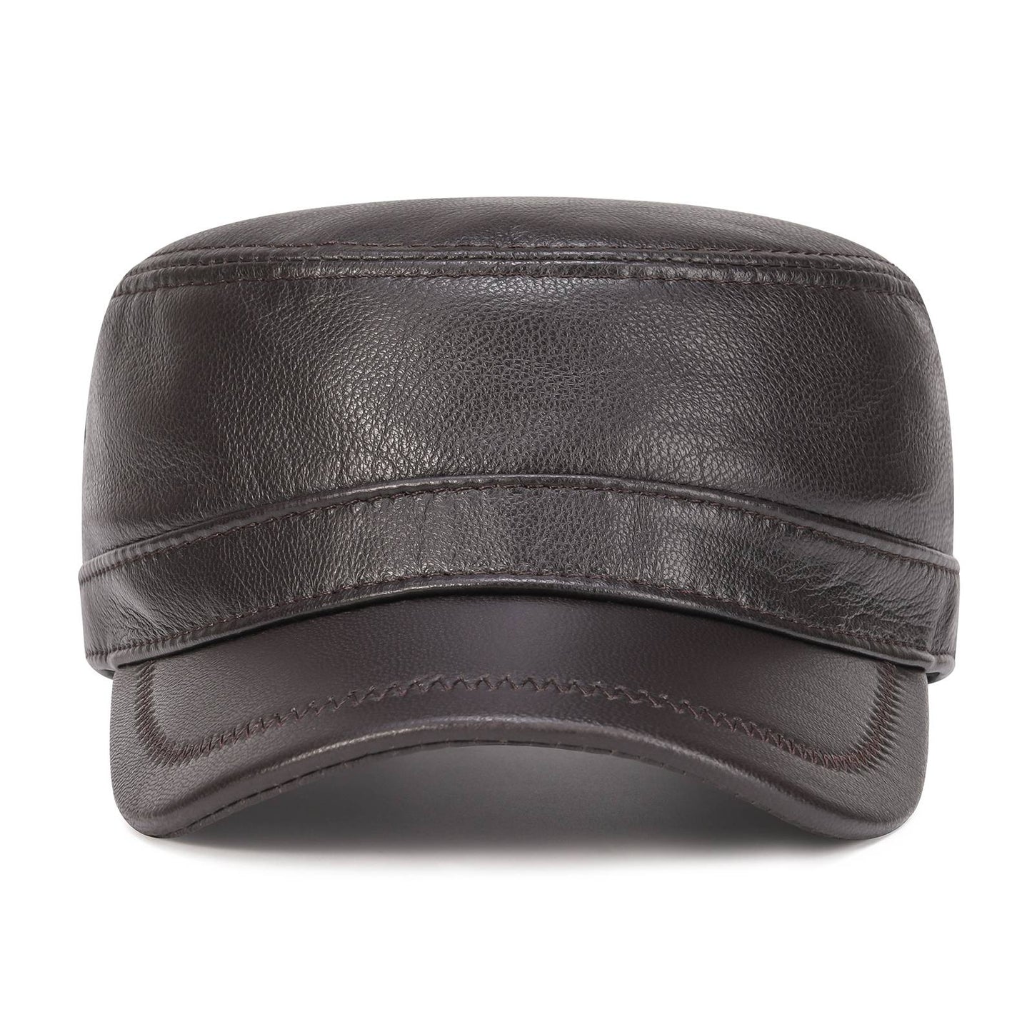 VOBOOM Winter Leather Cadet Army Cap Cabbies Adjustable Soft Flat Top Military Style Hat for Men