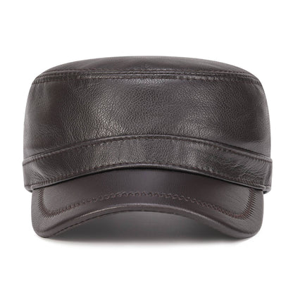 VOBOOM Winter Leather Cadet Army Cap Cabbies Adjustable Soft Flat Top Military Style Hat for Men