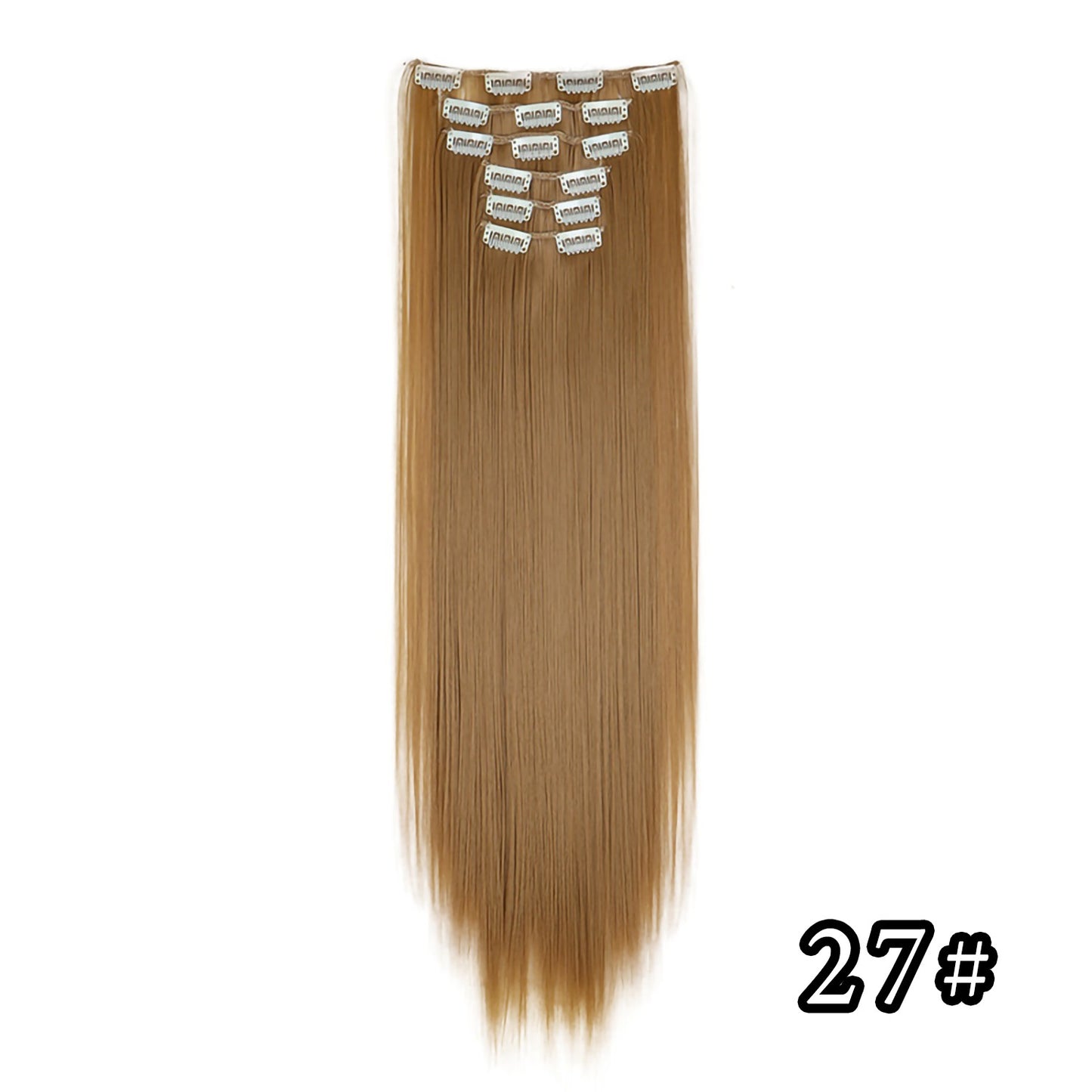 Apliques de Cabelo Natural de 24 Polegadas Cabelo Sintético para Mulheres Kit de Fios de Cabelo 16 Tic-Tacs em 6 Peças Apliques Mechas de Cabelo