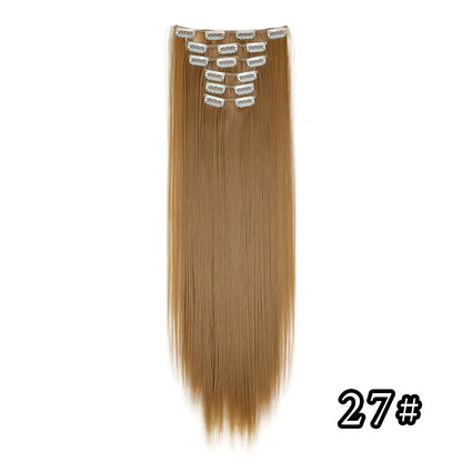 Apliques de Cabelo Natural de 24 Polegadas Cabelo Sintético para Mulheres Kit de Fios de Cabelo 16 Tic-Tacs em 6 Peças Apliques Mechas de Cabelo