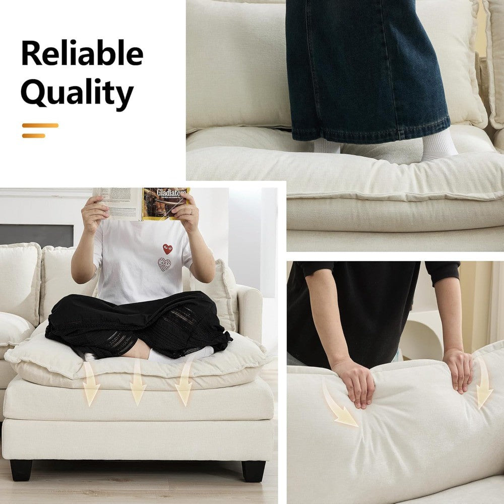 111" Luxury Sectional Deep Seat Couch – Cloud Modern Comfy Chenille Living Room Sofa, 3-Seat Modular Upholstered