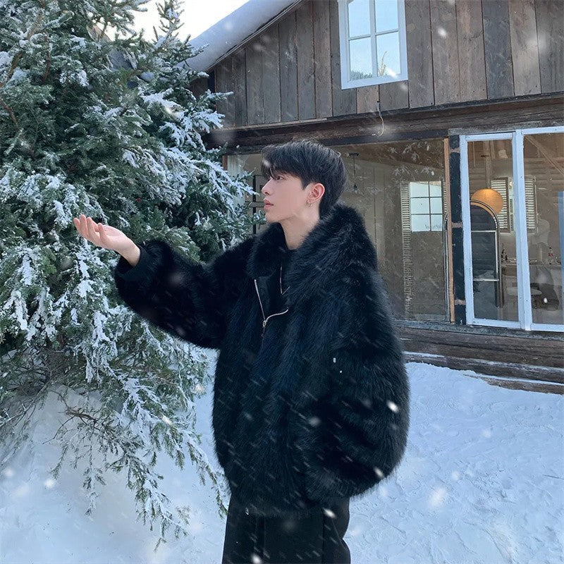 Pi Shuai Coat 2024 Winter Autumn/Winter New Men New Style Fox Imitation Fur Coat Leather Fashion Loose Thick Warm Coat Commuter
