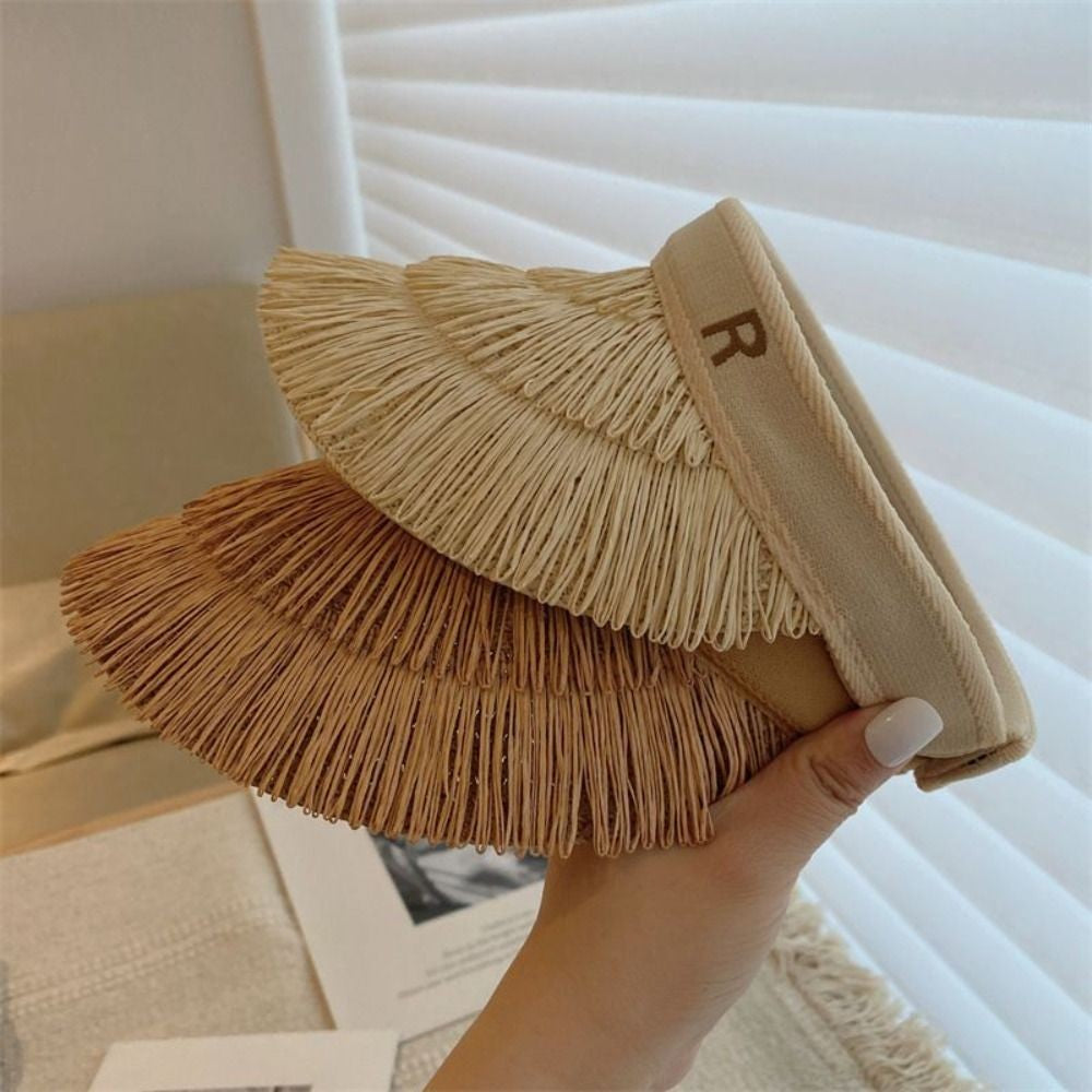 Fashion Designer Tassel Straw Hats Empty Top Summer Empty Top Sun Hat Beach UV Protection Sunshade Cap for Women