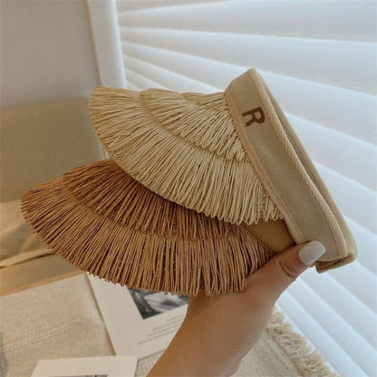 Fashion Designer Tassel Straw Hats Empty Top Summer Empty Top Sun Hat Beach UV Protection Sunshade Cap for Women
