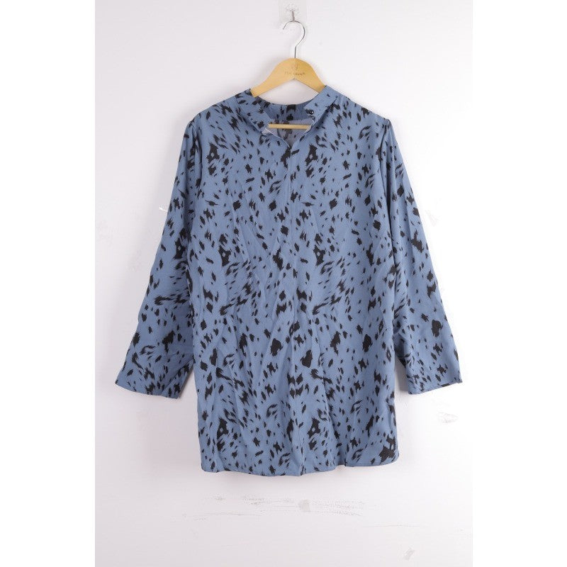 Plus Size New Elegant Women's Loose Long Sleeve Shirt Half High Collar Leopard Print Versatile Shirt Commute Style