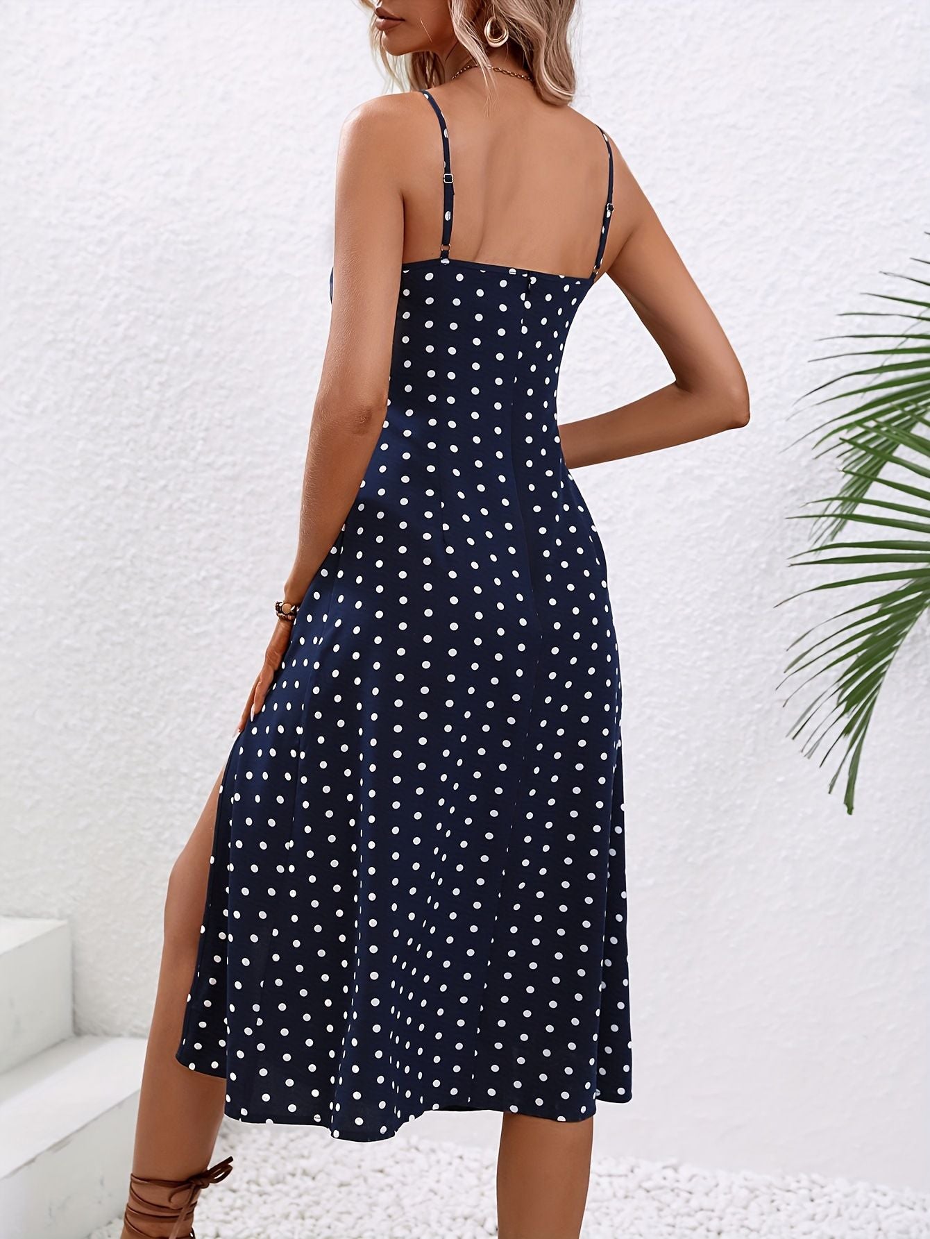 2024 Summer Sexy Spaghetti Straps Dress Women Fashion Polka Dot Print Sleeveless