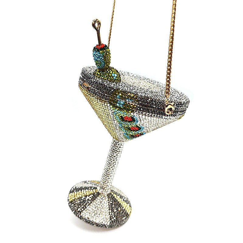 Stunning women rhinestone martini purse bag drink Luxury crystal Olive cocktail clutch bag