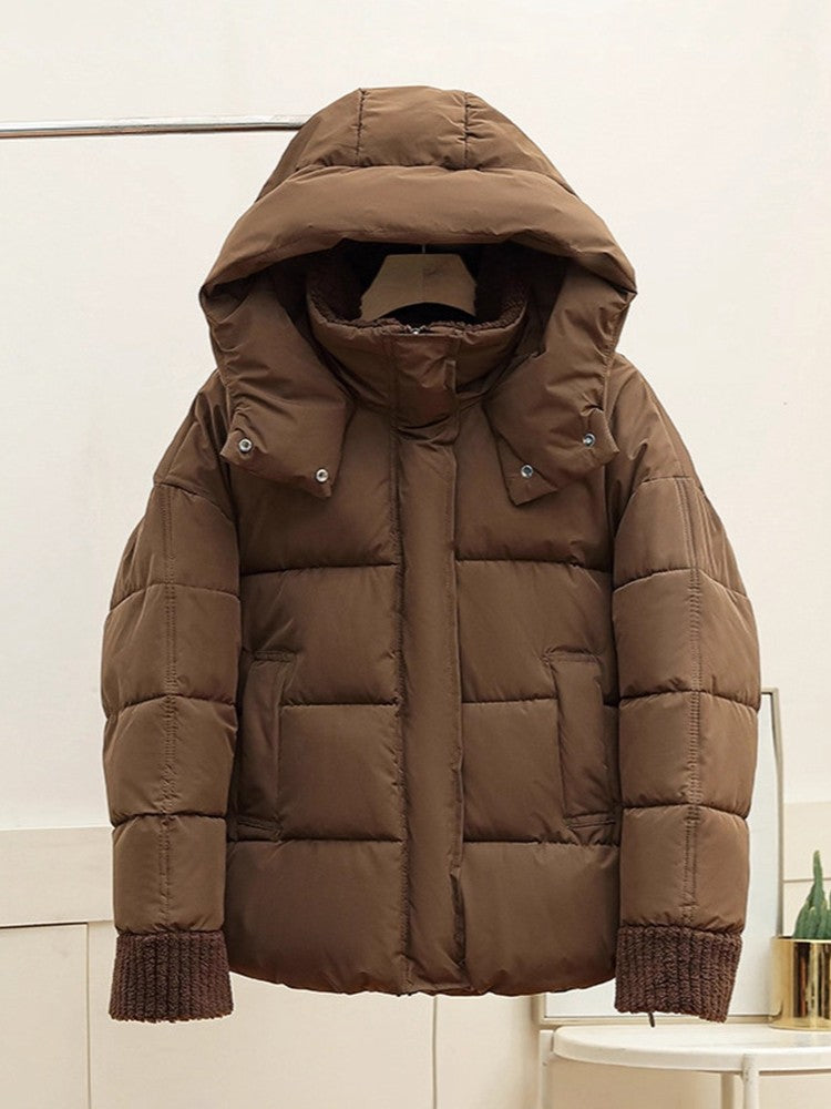 Lambswool Patchwork Thick Women Winter Coat 2025 New Fashion Hooded Puffer Jackets Cotton Padded Short Parkas