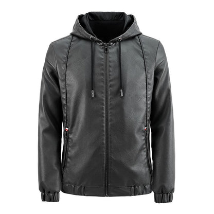 Fashion Men's New Hoodie Leather Jackets Autumn Casual Clothing Jacket Biker Motorcycle Slim Leisure Coats Windproof Warm 4Xl