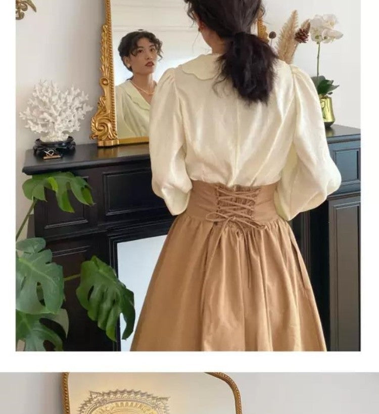 Autumn Outfit Set Women's 2023 New Court Sle Retro irt Versatile Mid-Length A-Line  Skirt for Pear aped Body