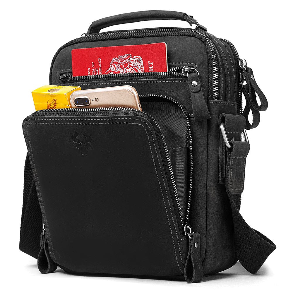 HUMERPAUL Genuine Leather Men's Shoulder Bag Vintage Cross Bags Large Capacity Male Messenger Tote Bag Travel Bolso Hombres