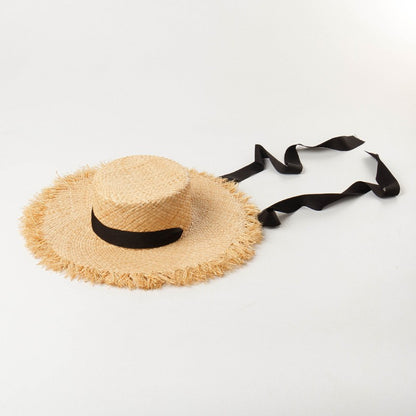 Chapéu de Palha de Ráfia Feminino, Chapéus de Sol de Verão, Fita da Moda para Meninas, 52cm, Infantil, Aba Larga, Proteção UV, Chapéus de Praia para Mulheres