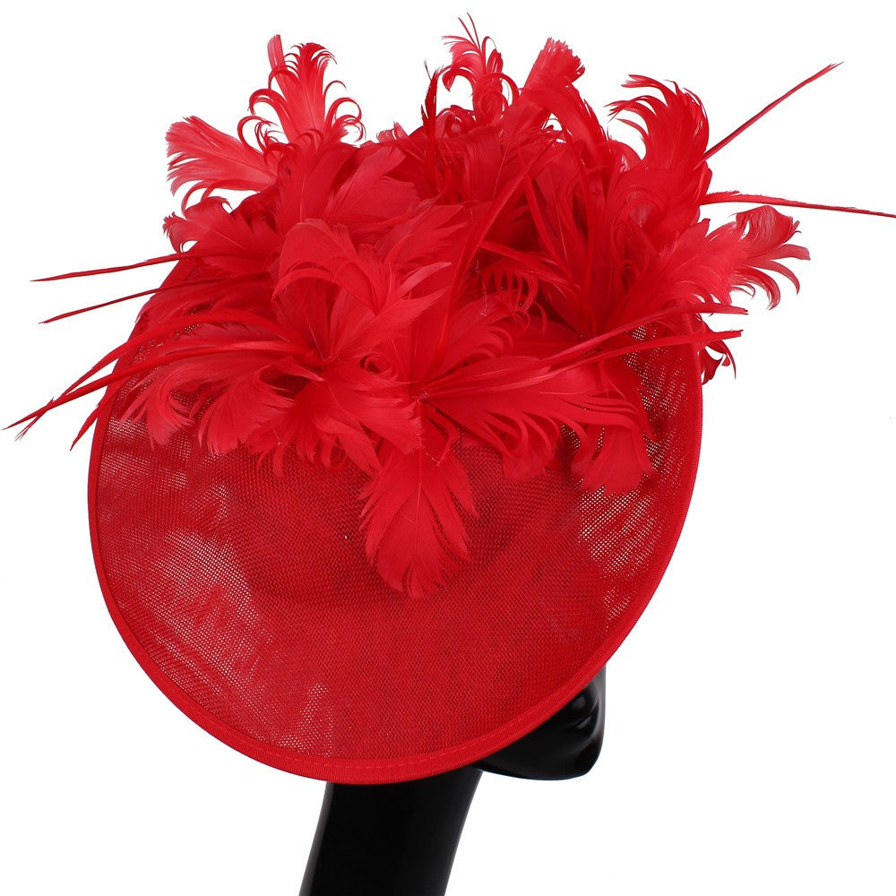 Bonés Cinzentos Millinery Com Acessórios de Tiara Imitação Sinamay Chapéu Derby de Coquetel Feminino Fascinadores de Cabelo de Noiva com Pena Chique